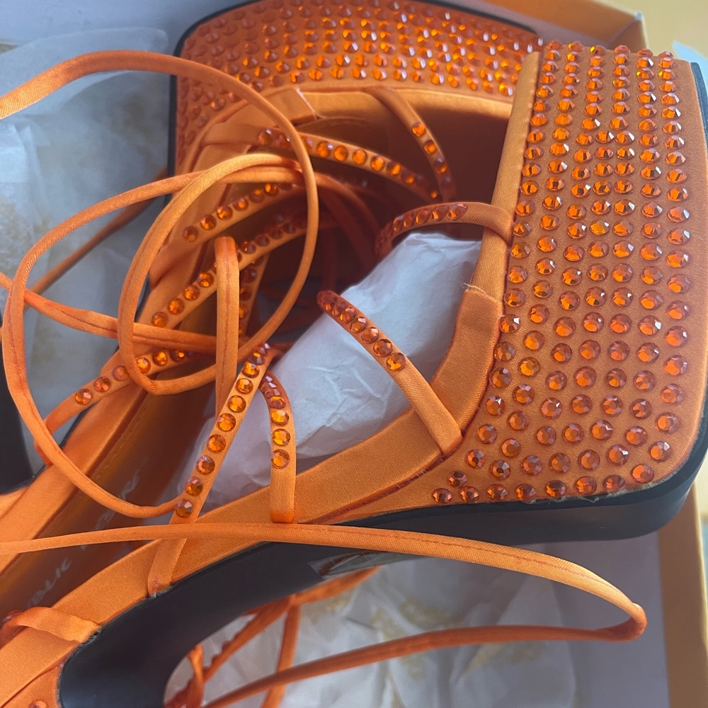 ORANGE PLATFORM SQUARE TOE HIGH HEELS - Picture 5 of 6
